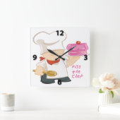 シェフの正方形の柱時計に接吻して下さい スクエア壁時計 (ホーム)