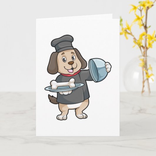 シェフの犬 プレートと骨付き カード (黄色い花)