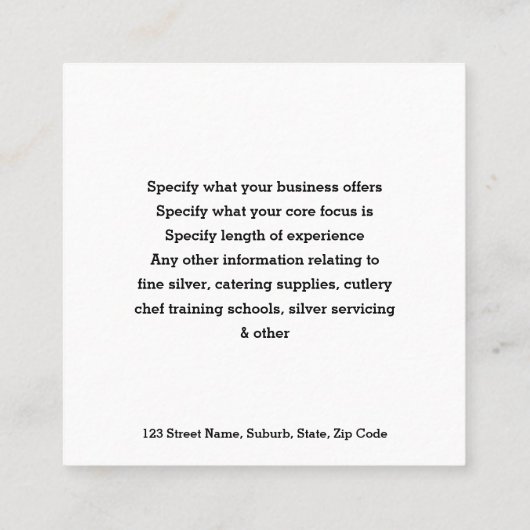 シェフの私用ケータリングサービス金ゴールドの食事用器具類セット スクエア名刺 (裏面)