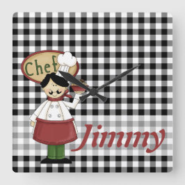 シェフは時計を点検します スクエア壁時計