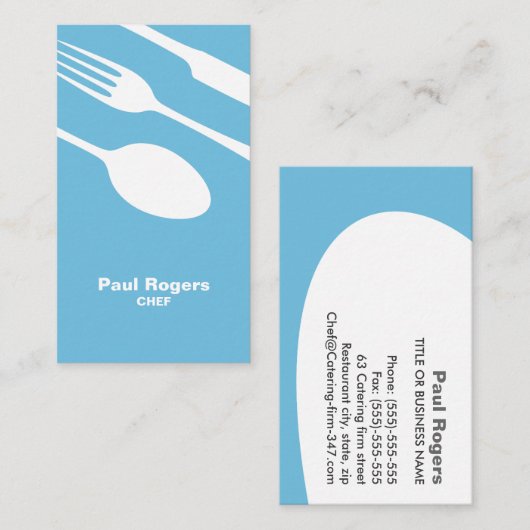 シェフまたはケータリングのカトラリー名刺 名刺 (正面/裏面)