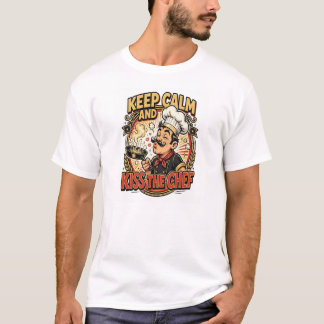 シェフを落ち着いてキスする面白いTシャツ Tシャツ