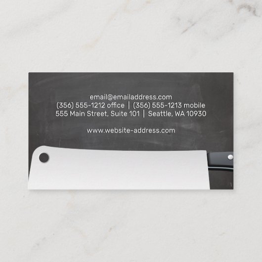 シェフアイコンクリーバーナイフ | 黒板背景 名刺 (裏面)