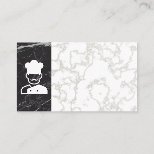 シェフアイコン |金ゴールド白大理石 |黒い大理石 名刺 (裏面)