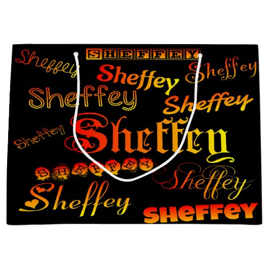 シェフィーフォント – オレンジ、赤、黄色 ラージペーパーバッグ (正面)