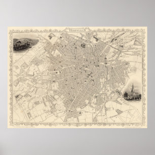 シェフィールドイギリス(1851年)のヴィンテージの地図 ポスター