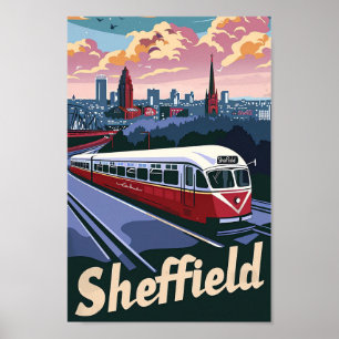 シェフィールド素晴らしイギリス旅行イラストレーション ポスター