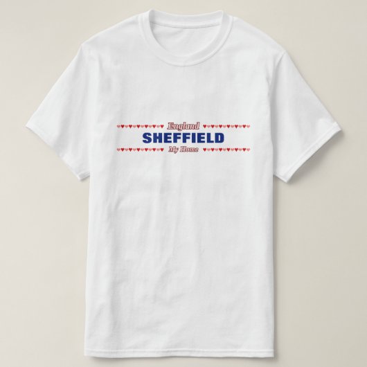 シェフィールド-私の家庭のイギリス; 赤い及びピンクのハート Tシャツ (デザイン正面)
