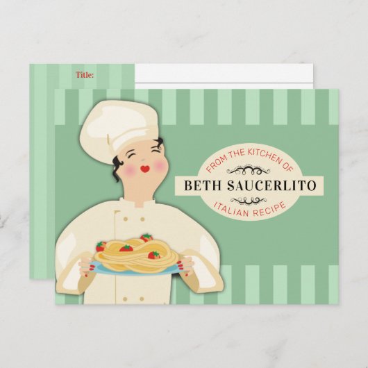 シェフイタリアンパスタスパゲッティ料理本レシピカード ポストカード (正面/裏面)