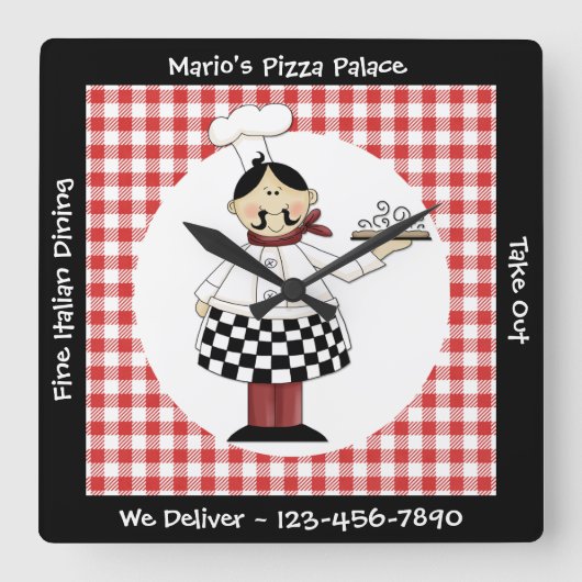 シェフイタリアン スクエア壁時計 (正面)