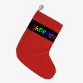 シェフェイはっきりしたレインボーフォント スモールクリスマスストッキング (正面 (吊り時))