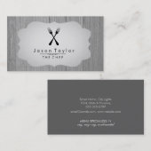 シェフエレガントケータリングレトロクロスフォークウッドグレー 名刺 (正面/裏面)