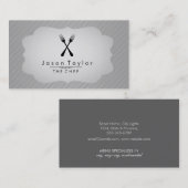 シェフエレガントケータリングレトロクロスフォークホワイトスチール 名刺 (正面/裏面)