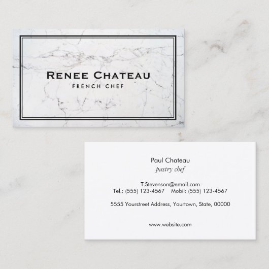 シェフエレガントフランスのケータリングパステル白大理石 名刺 (正面/裏面)