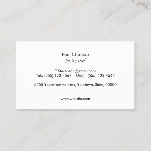 シェフエレガントフランスのケータリングパステル白大理石 名刺 (裏面)