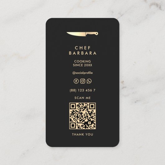 シェフエレガントブラック金ゴールドナイフプレミアモダンム 名刺 (裏面)