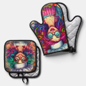 シェフカラフル熱狂する調理師、キッチンギフト 鍋つかみ&鍋敷きセット (正面/裏面)
