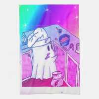 シェフカートのキッチンタオル – Cute Ghost with Rainbow
