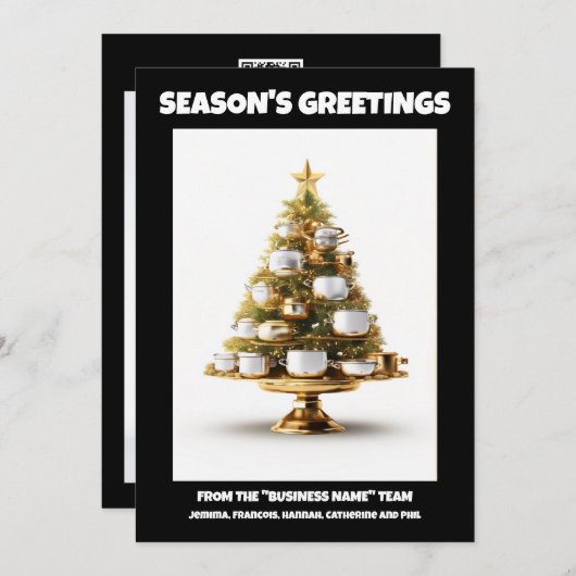 シェフクリスマスツリー休日ビジネスケータリング シーズンカード (正面/裏面)