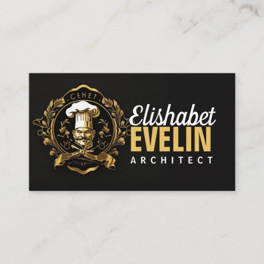 シェフケータリング金ゴールドモダンブラックキャプン657 名刺 (正面)