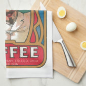 シェフコーヒーヴィンテージアールヌーボーキッチンブルーレッド キッチンタオル (四つ折り)