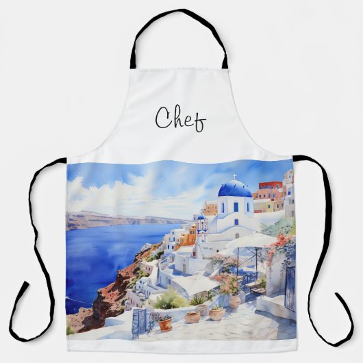 シェフサントリーニ水彩画 エプロン (正面)