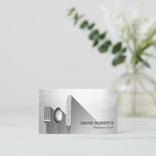 シェフシルバーウェアケータリングモダンシルバー 名刺 (スタンド正面)