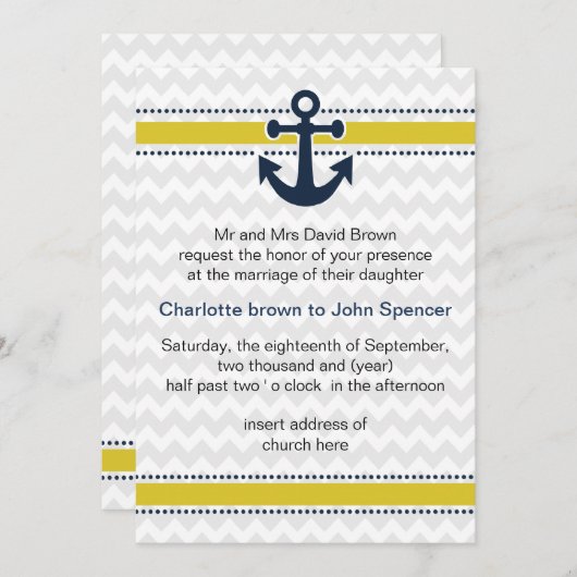 シェフストライプロンいかり航海の結婚式 招待状 (正面/裏面)