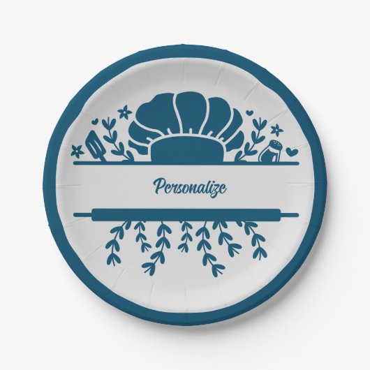 シェフズハットブルーグレー調理師パーソナライズされたパーティー ペーパープレート (正面)