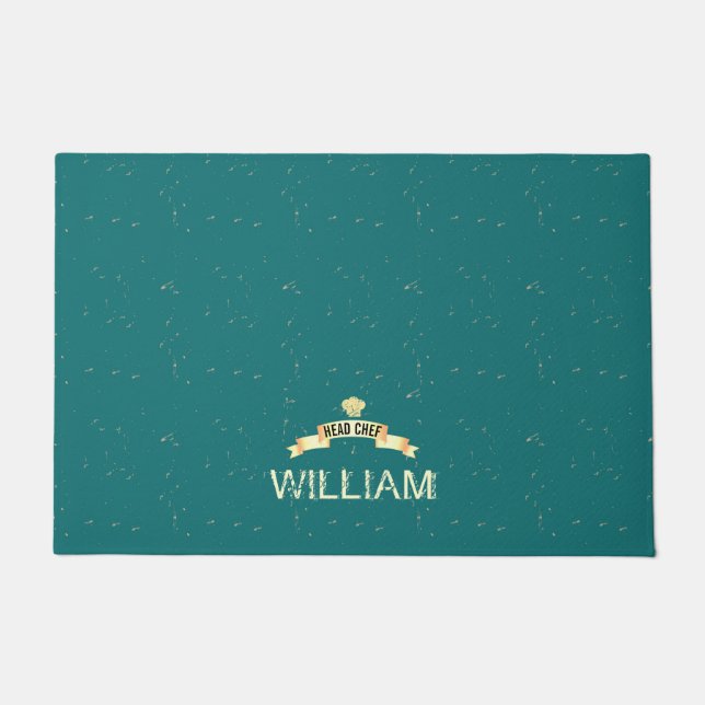 シェフティール（緑がかった色）名Door Mat ドアマット (正面)