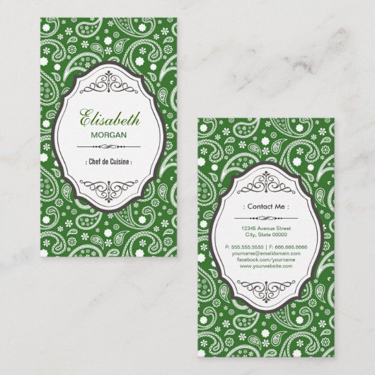 シェフデキュイジーヌ – レトロペイズリーパターン 名刺 (正面/裏面)