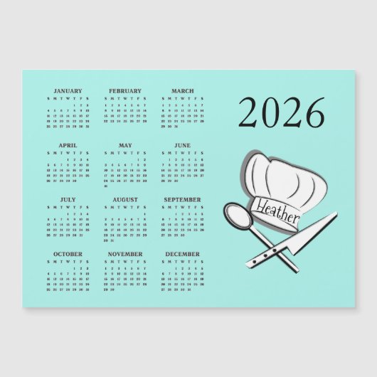 シェフデザイン 2026年 カレンダー マグネット カード (正面)