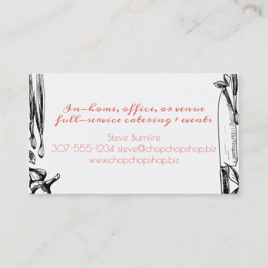 シェフナイフのハーブのシェフケータリング名刺 名刺 (裏面)