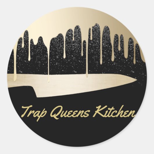 シェフナイフケータリングモダンレストランブラック&金ゴールド ラウンドシール (正面)