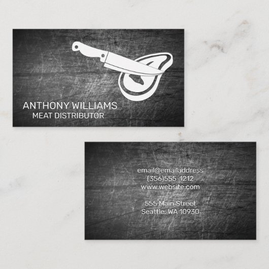 シェフナイフステーキアイコン | 引っ掻きメタル背景 名刺 (正面/裏面)