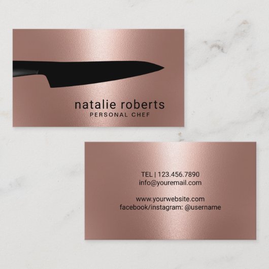 シェフナイフモダンバラ金ゴールドメタル 名刺 (正面/裏面)