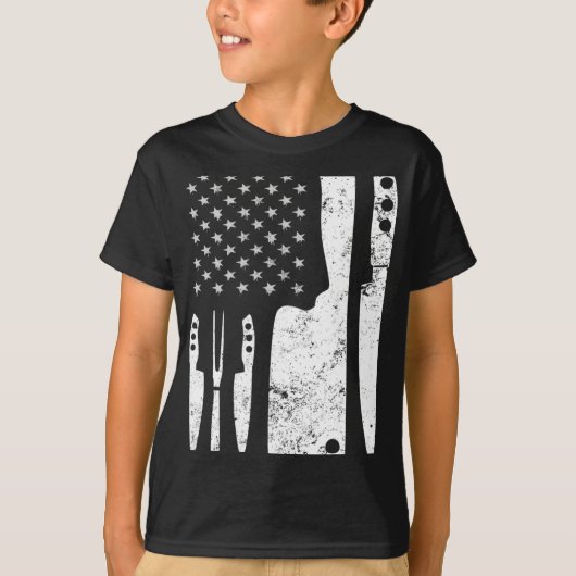 シェフナイフ愛国復活祭アメリカ国旗 Tシャツ (正面)