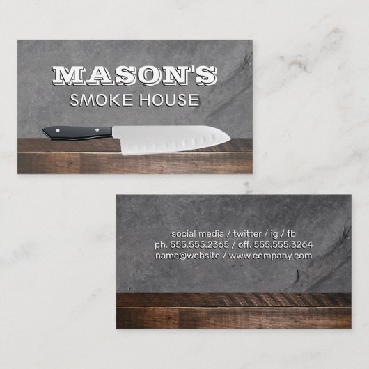 シェフナイフ | 木材と石板 名刺 (正面/裏面)