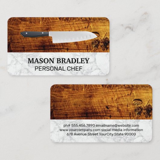 シェフナイフ | 木目の背景 名刺 (正面/裏面)