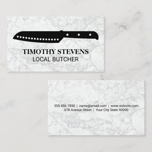 シェフナイフ |白い大理石の背景 名刺 (正面/裏面)
