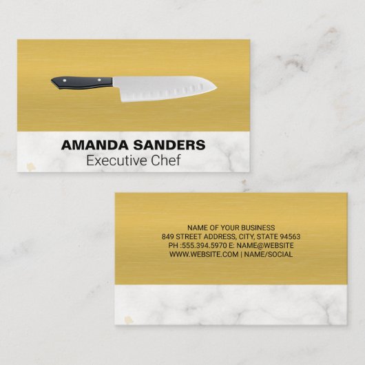シェフナイフ |金ゴールドテクスチャ大理石 名刺 (正面/裏面)