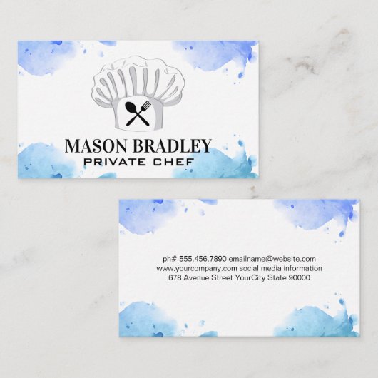 シェフハットとシルバーウェア |水彩 名刺 (正面/裏面)