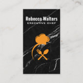 シェフハットとシルバーウェア |黒い大理石 名刺 (正面)