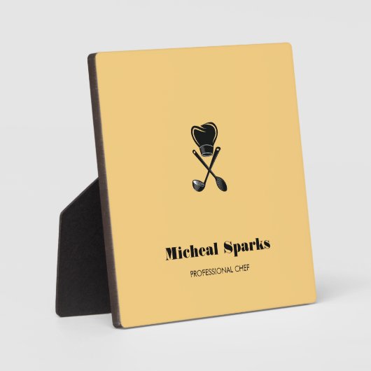 シェフハットとスプーンのシルエットベージュ フォトプラーク (正面)