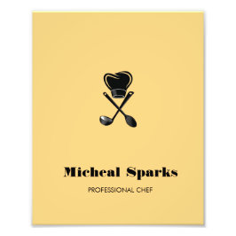 シェフハットとスプーンのシルエットベージュ フォトプリント           