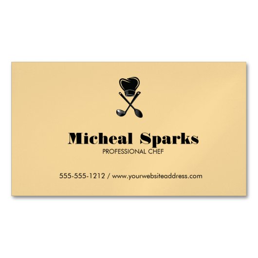 シェフハットとスプーンのシルエットベージュ マグネット名刺 (正面)