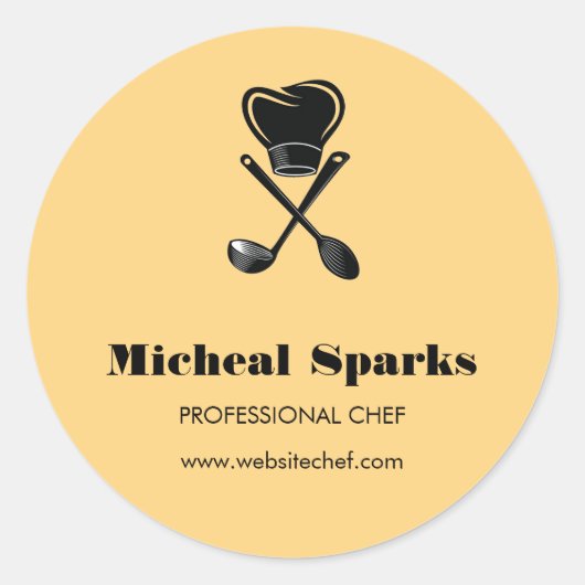 シェフハットとスプーンのシルエットベージュ ラウンドシール (正面)