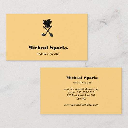 シェフハットとスプーンのシルエットベージュ 名刺 (正面/裏面)