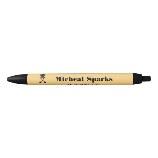 シェフハットとスプーンのシルエットベージュ 黒ボールペン (正面)