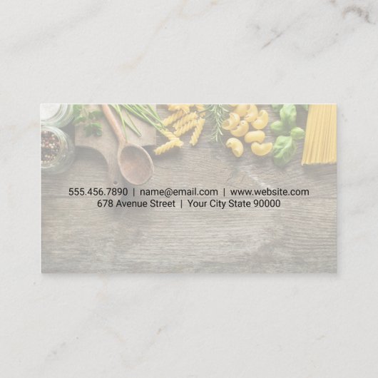 シェフハットとナイフ | Wooden Table of Pastas 名刺 (裏面)